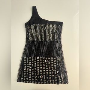 Alice + Olivia Studded Liquid Gun Metal Dress